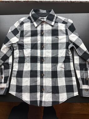 Boys Black & White Buffalo Plaid Button-Up Shirt